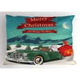 thumbnail image 1 of Ambesonne Christmas Pillow Sham, Santa in Classic Car, 36" X 20", Teal Red, 1 of 2