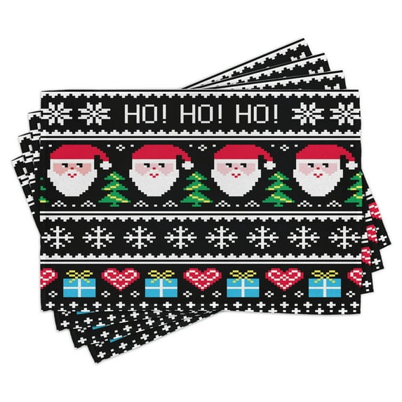 Ambesonne Christmas Place Mats Set of 4, Nordic Retro Borders, Standard Size, Multicolor