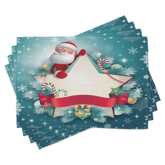 Ambesonne Christmas Place Mats Set of 4, Santa Star Snowflake, Standard Size, Red White