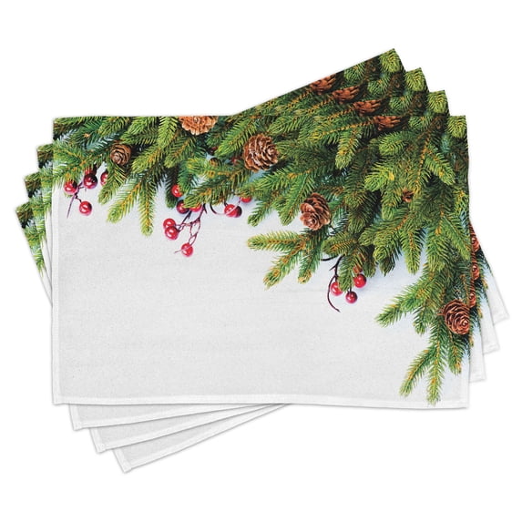 Ambesonne Christmas Place Mats Set of 4, Tree Branches Cones, Standard Size, Green Brown