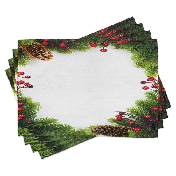 Ambesonne Christmas Place Mats Set of 4, Xmas Frame Pine Cones, Standard Size, Green Brown Red