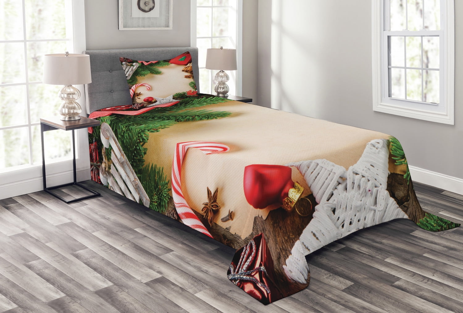 Ambesonne Ambesonne Christmas Bedspread Set Cinnamon Candy Cane Multicolor