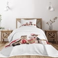 thumbnail image 1 of Ambesonne Christmas Quilted Bedspread Set 2 Pcs, Dog Cat with Presents, Twin Size, White Brown Red, 1 of 5