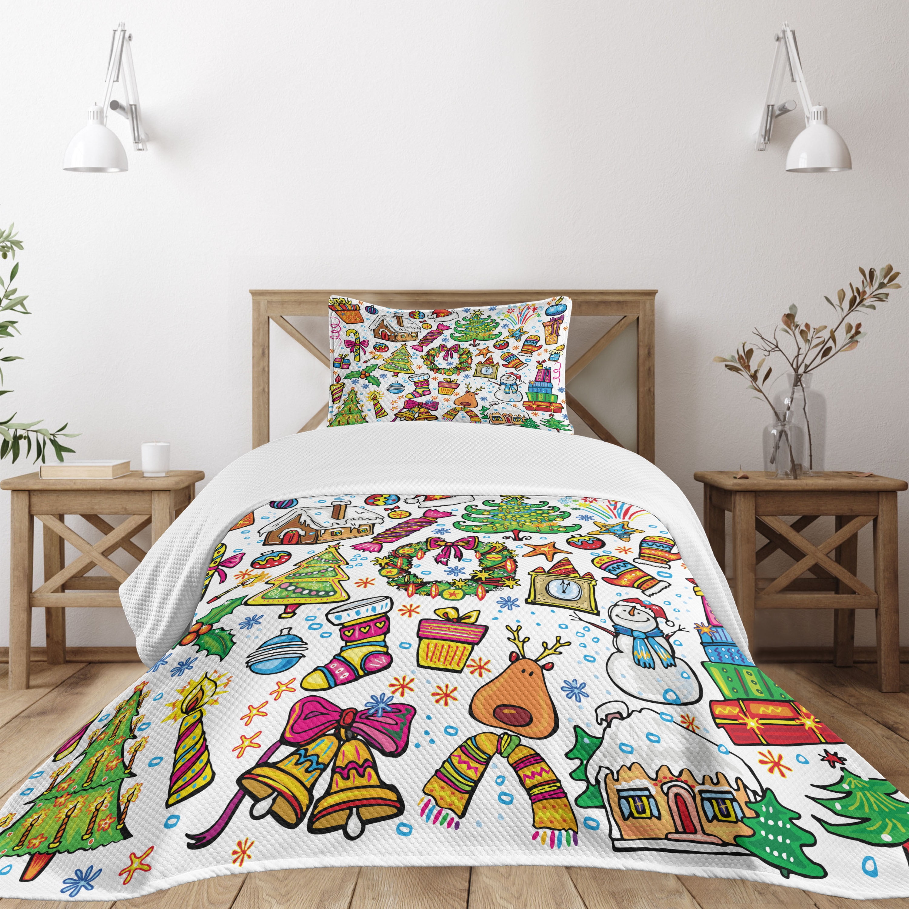 Twin White Quilted Kids Bedspread Set with Pillow Sham