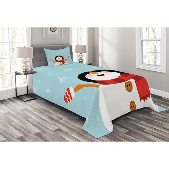 Ambesonne Christmas Quilted Bedspread Set 2 Pcs, Santa Snowflakes Joy, Twin Size, Multicolor