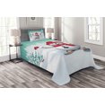 thumbnail image 1 of Ambesonne Christmas Quilted Bedspread Set 2 Pcs, Skiing Snowman Trees, Twin Size, Teal Red White, 1 of 3