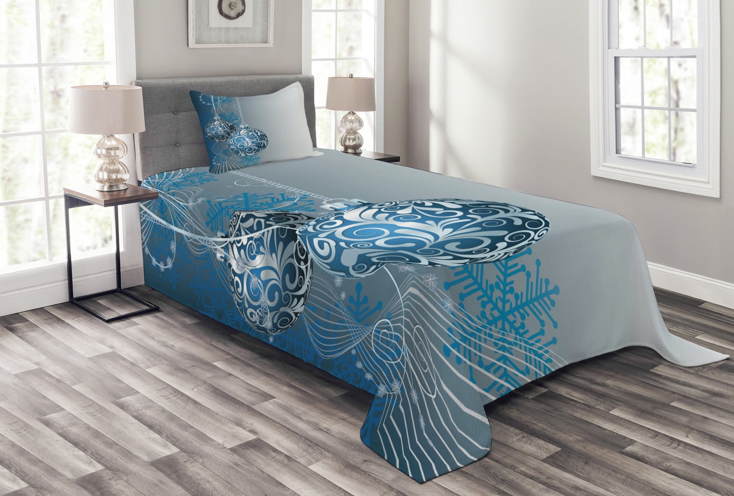 Twin White Quilted Bedspread Set with Pillow Sham