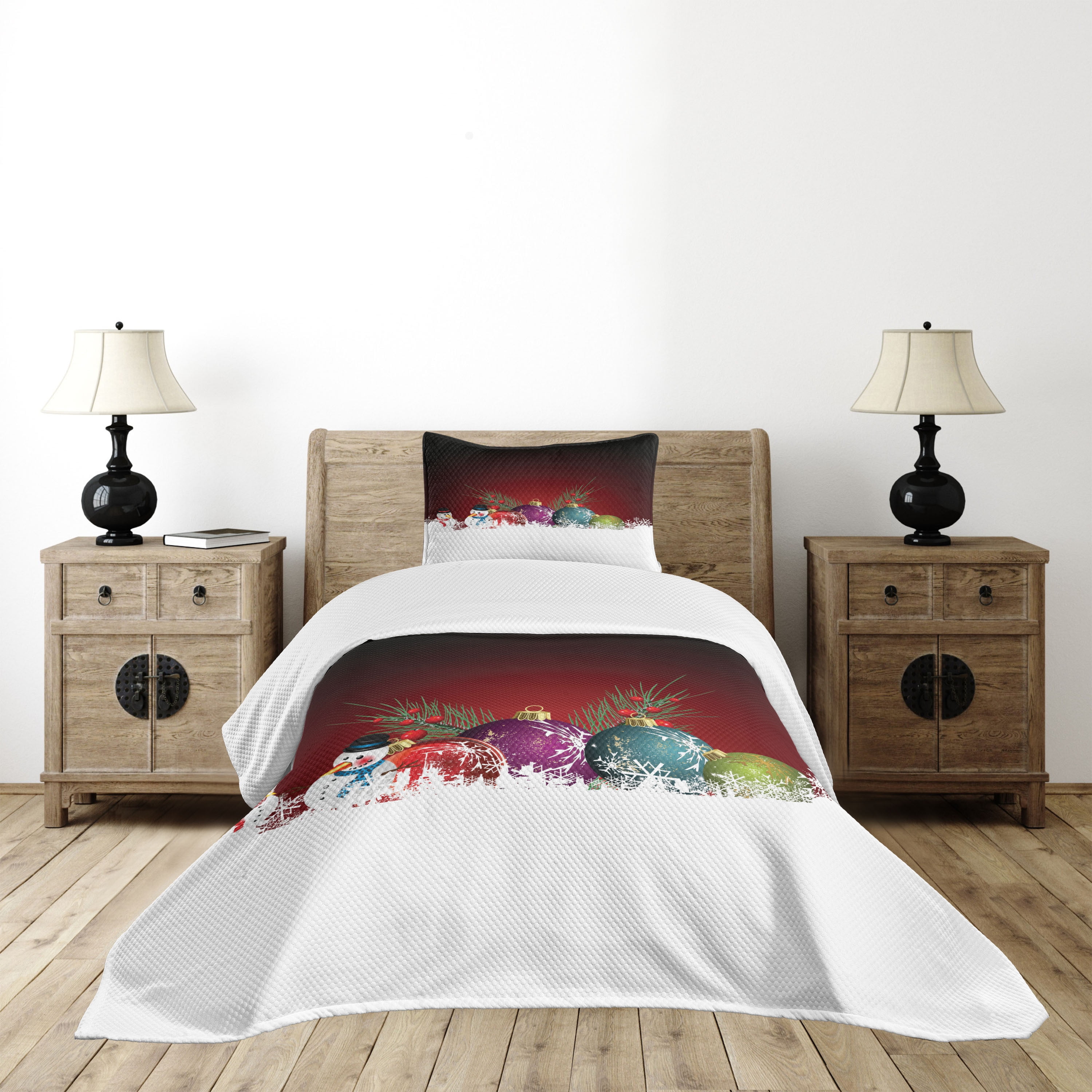 White Twin Kids Unisex Christmas Bedspread Set