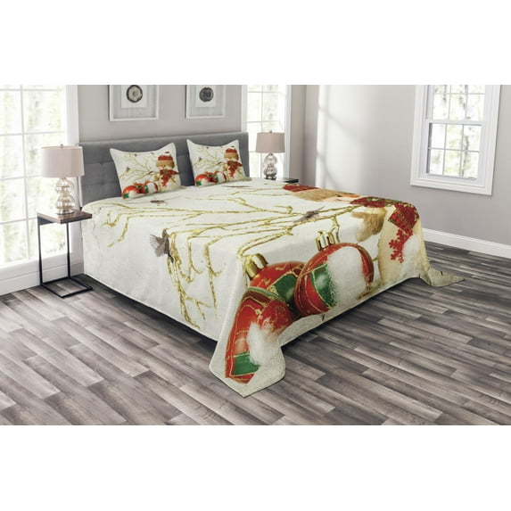 Ambesonne Christmas Quilted Bedspread Set 3 Pcs, Colorful Jolly Times, Queen Size, Multicolor