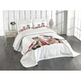 thumbnail image 1 of Ambesonne Christmas Quilted Bedspread Set 3 Pcs, Dog Cat with Presents, Queen Size, White Brown Red, 1 of 5