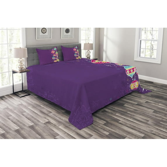 Ambesonne Christmas Quilted Bedspread Set 3 Pcs, Doodle Balls, King Size, Multicolor