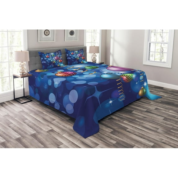 Ambesonne Christmas Quilted Bedspread Set 3 Pcs, Happy New Year Party, King Size, Multicolor