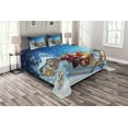 thumbnail image 1 of Ambesonne Christmas Quilted Bedspread Set 3 Pcs, Santa in Sleigh, King Size, Navy Blue, 1 of 5