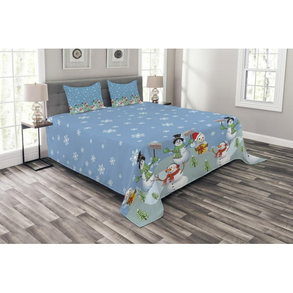 Ambesonne Christmas Quilted Bedspread Set 3 Pcs, Winter Season Element, Queen Size, Multicolor
