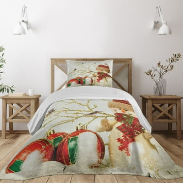 Ambesonne Christmas Quilted Coverlet 2 Pcs, Colorful Jolly Times, Twin Size, Multicolor