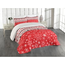 Ambesonne Christmas Quilted Coverlet 3 Pcs, Geometric Snowflakes, King Size, Red White