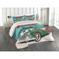 thumbnail image 1 of Ambesonne Christmas Quilted Coverlet 3 Pcs, Santa in Classic Car, King Size, Teal Red, 1 of 5