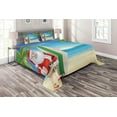 thumbnail image 1 of Ambesonne Christmas Quilted Coverlet 3 Pcs, Santa with Surfboard, King Size, Blue Green, 1 of 2