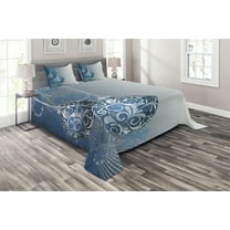 Ambesonne Christmas Quilted Coverlet 3 Pcs, Snowflake Motifs Swirls, King Size, Blue Pale Blue White