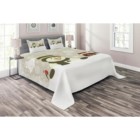 Ambesonne Christmas Quilted Coverlet 3 Pcs, Snowflake Winter Day, King Size, Multicolor