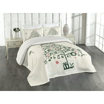 Ambesonne Christmas Quilted Coverlet 3 Pcs, Tree and Fairies, King Size, Red and Green