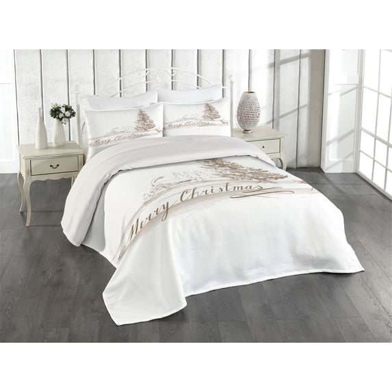 Ambesonne Christmas Quilted Coverlet 3 Pcs, Vintage Classic Xmas, Queen Size, Brown
