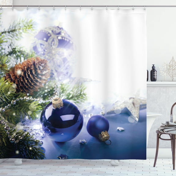 Ambesonne Christmas Shower Curtain, Blue Toned Ornamental, 69"Wx75"L, Multicolor