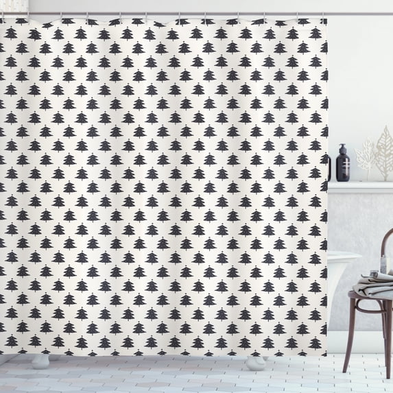 Ambesonne Christmas Shower Curtain, Fir Tree Silhouette, 69"Wx70"L, Charcoal Grey and Ivory