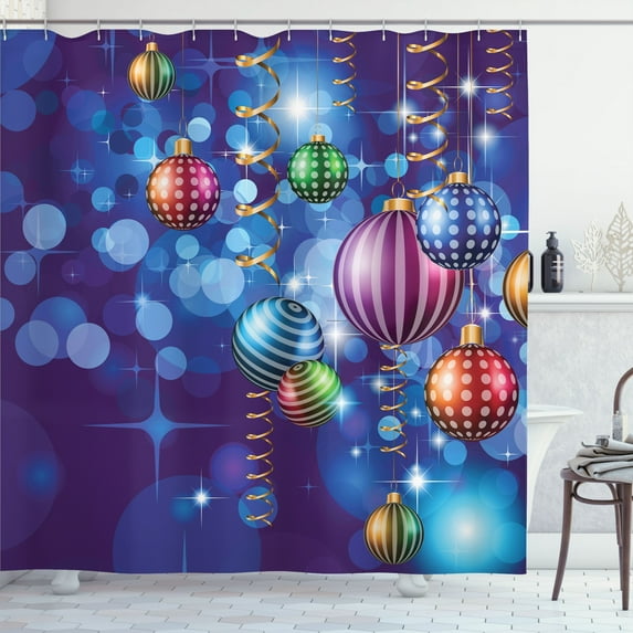 Ambesonne Christmas Shower Curtain, Happy New Year Party, 69"Wx75"L, Multicolor