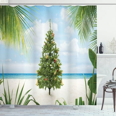 Ambesonne Christmas Shower Curtain, Holiday Party Tree, 69"Wx75"L, Green Blue Cream