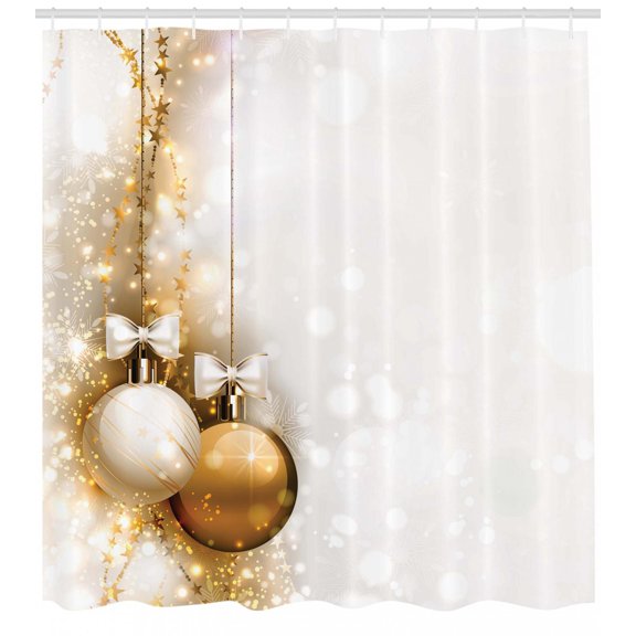 Ambesonne Christmas Shower Curtain, New Years Ribbon, 69"Wx84"L, White and Beige