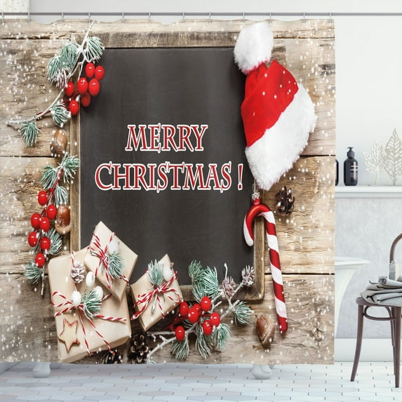 Ambesonne Christmas Shower Curtain, Noel Concept on Board, 69"Wx75"L, Multicolor
