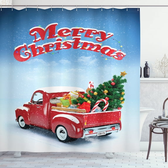 Ambesonne Christmas Shower Curtain, Pickup Truck Ornate, 69"Wx84"L, Multicolor