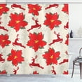 thumbnail image 1 of Ambesonne Christmas Shower Curtain, Poinsettia Reindeer, 69"Wx70"L, Scarlet Ruby Beige, 1 of 3