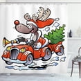 thumbnail image 1 of Ambesonne Christmas Shower Curtain, Reindeer in Red Car, 69"Wx70"L, White Red Green, 1 of 3