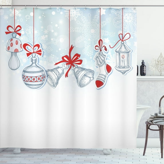 Ambesonne Christmas Shower Curtain, Retro, 69"Wx70"L, White Orange and Blue