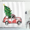 thumbnail image 1 of Ambesonne Christmas Shower Curtain, Retro Car Xmas Tree, 69"Wx75"L, White Red, 1 of 3