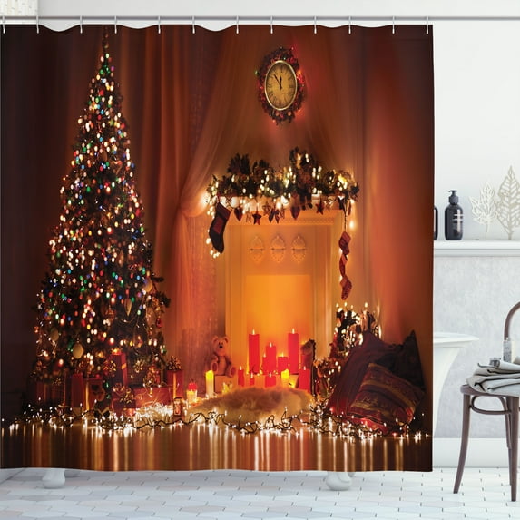 Ambesonne Christmas Shower Curtain, Romantic New Year, 69"Wx75"L, Orange
