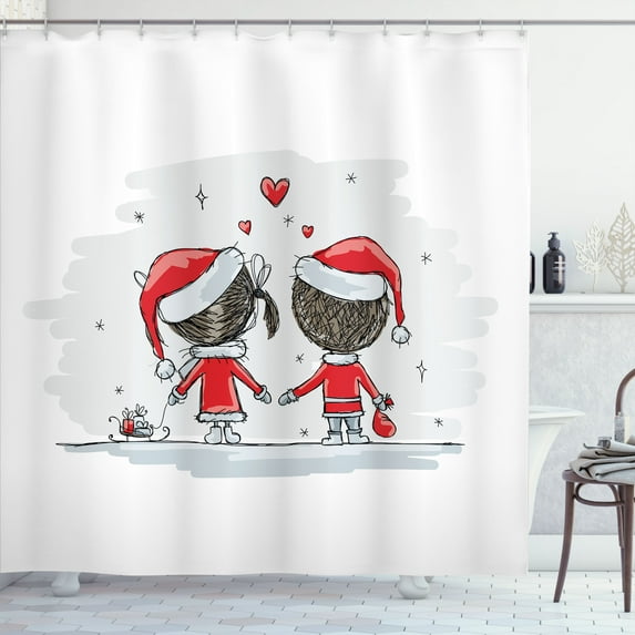 Ambesonne Christmas Shower Curtain, Santa Costumes, 69"Wx84"L, Red White