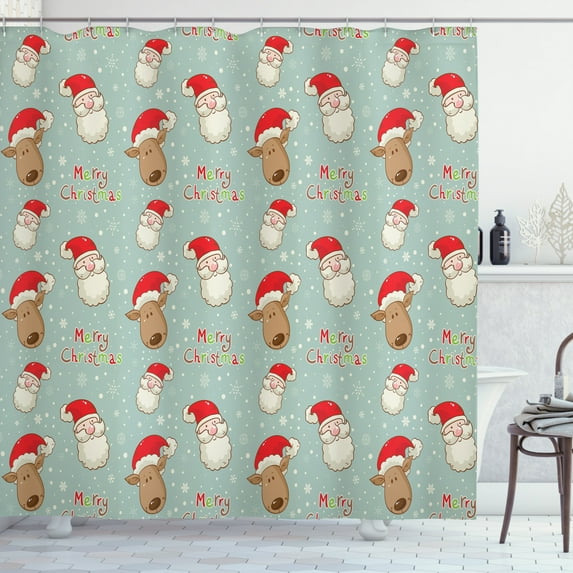 Ambesonne Christmas Shower Curtain, Santa Deer Vintage, 69"Wx84"L, Multicolor