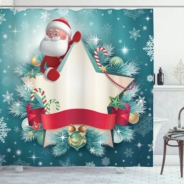 Ambesonne Christmas Shower Curtain, Santa Star Snowflake, 69"Wx84"L, Red White