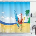 thumbnail image 1 of Ambesonne Christmas Shower Curtain, Santa on Beach Surf, 69"Wx75"L, Blue Yellow, 1 of 5