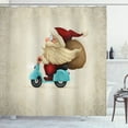 thumbnail image 1 of Ambesonne Christmas Shower Curtain, Santa on Motorcycle, 69"Wx84"L, Red Tan Pale Blue, 1 of 3
