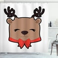 thumbnail image 1 of Ambesonne Christmas Shower Curtain, Smiling Reindeer Ribbon, 69"Wx70"L, Pale Brown Vermilion, 1 of 3