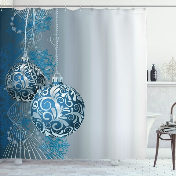 Ambesonne Christmas Shower Curtain, Snowflake Motifs Swirls, 69"Wx84"L, Blue Pale Blue White
