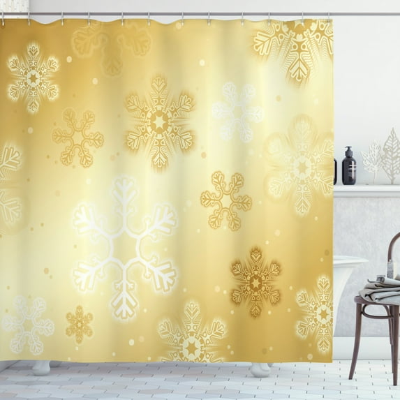 Ambesonne Christmas Shower Curtain, Snowflakes Noel Yule, 69"Wx84"L, Sand Brown White