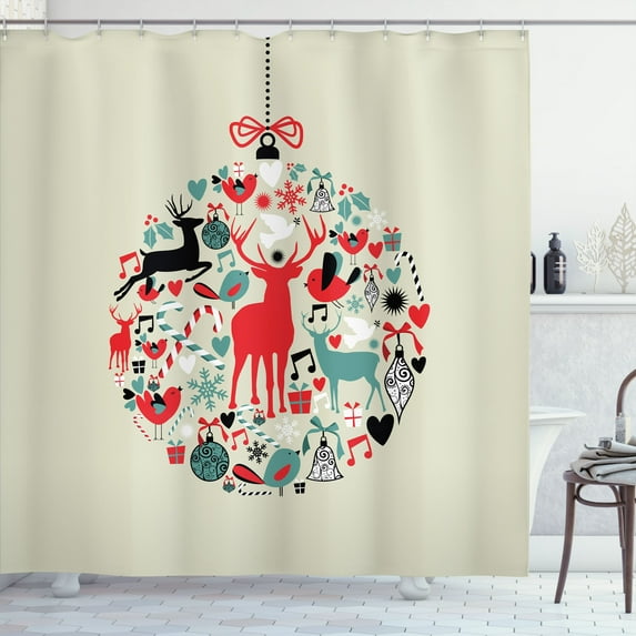 Ambesonne Christmas Shower Curtain, Traditional Motif, 69"Wx70"L, Beige and Red