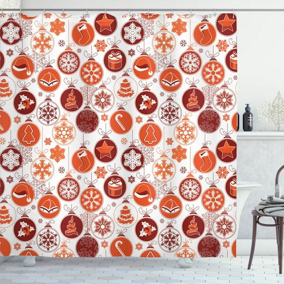 Ambesonne Christmas Shower Curtain, Vintage Xmas Scene, 69"Wx75"L, White and Vermilion