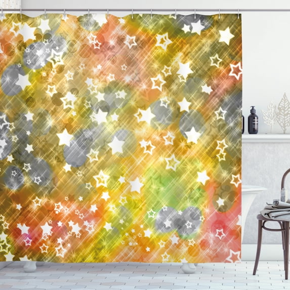 Ambesonne Christmas Shower Curtain, Xmas Grunge Stars, 69"Wx75"L, Multicolor
