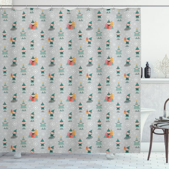 Ambesonne Christmas Shower Curtain, Xmas Season Snowflakes, 69"Wx84"L, Sea Green Pale Grey